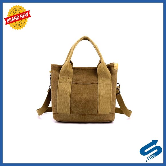 Canvas Tote Bag Casual Crossbody Shoulder Bag Multi-Pocket Lightweight Purse